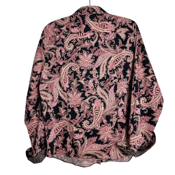 Chaps Womens Top Size XXL Long Sleeve Paisley No Iron Button Front Flip Cuff - Picture 8 of 9